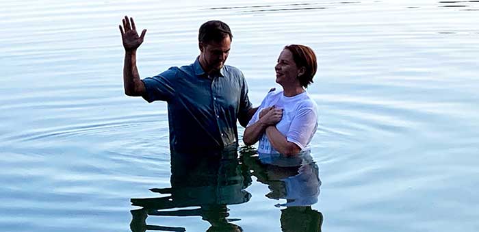 Woman being baptized