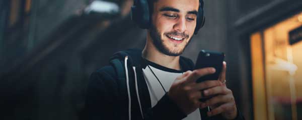 Man listening to podcast